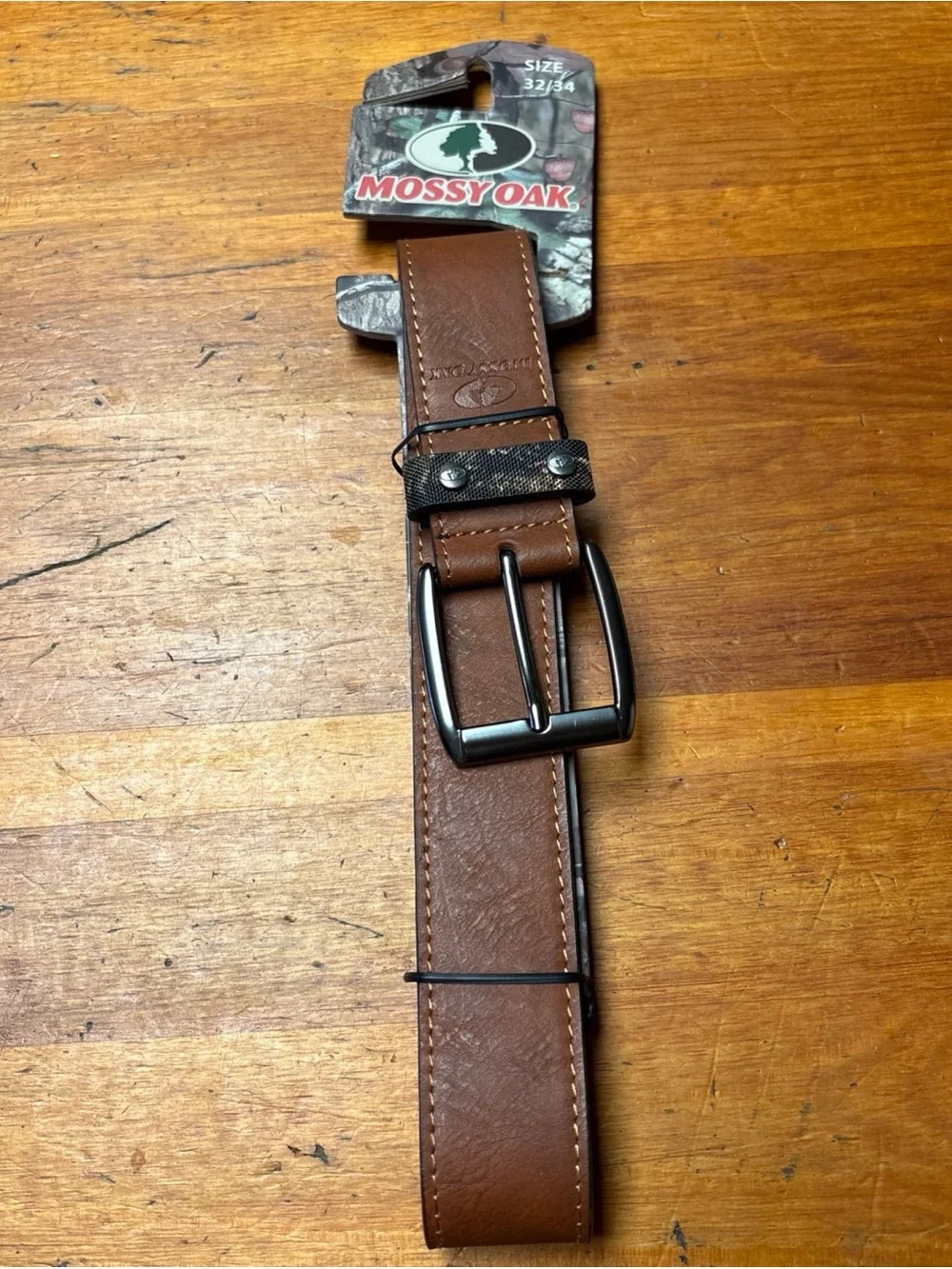 Mossy Oak Brown Faux Leather Men's Belt with Matte Black Buckle